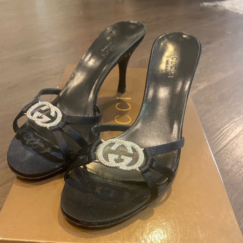 Gucci Sand Tess S Cuoio Raso Seta Nero 6000 Sandals